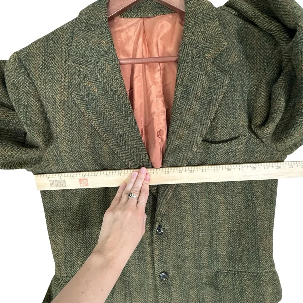 Vintage Harris Tweed Blazer Sport Coat Green Striped Grandpa Classic  ~42 - Picture 4 of 6